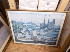 AFTER L.S. LOWRY FACSIMILE PRINT INDUSTRIAL MILL SCENE 22" X 29 1/2" (56cm x 75cm) (framed and