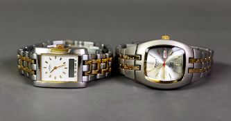GENT'S ROTARY SAVANNAH TWO-TONE STAINLESS STEEL LCD ANALOGUE AND DIGITAL CHRONOGRAPH WRISTWATCH,