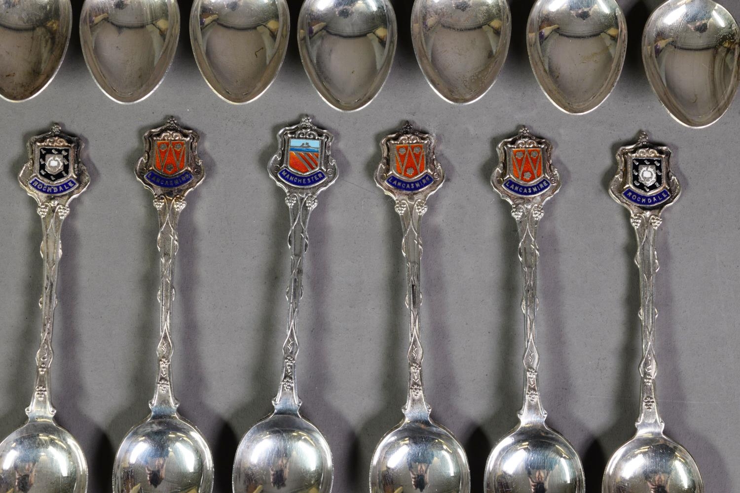 SET OF NINE ‘ROCHDALE’ ENAMEL TOPPED TEASPOONS, Birmingham 1974, together with a SIMILAR SET OF - Image 2 of 3