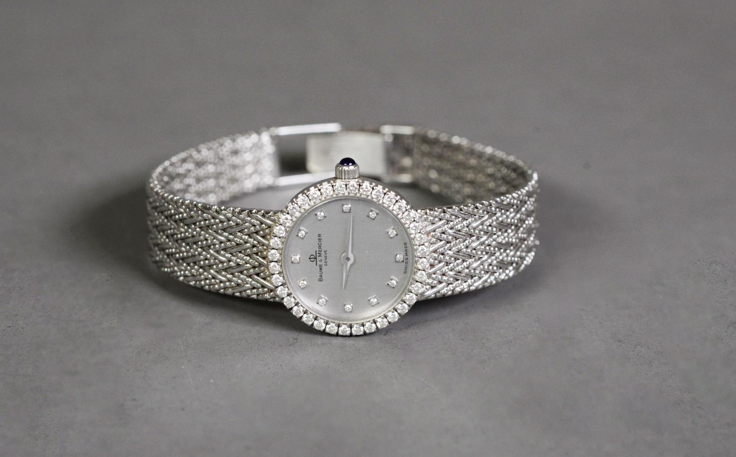 BAUME & MERCIER 18K WHITE GOLD CASED LADY'S INTEGRAL BRAIDED BRACELET WRIST WATCH with TINY