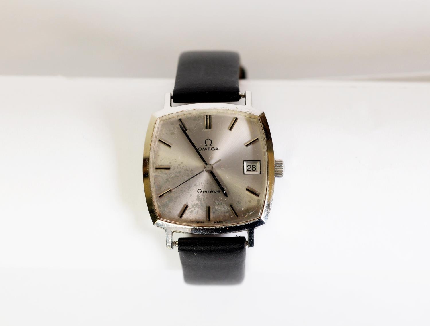 OMEGA, GENEVE, GENT'S SWISS STAINLESS STEEL WRISTWATCH with mechanical movement, the rectangular