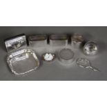 SEVEN SMALL PIECES OF GEORGE V AND LATER SILVER, comprising: SQUARE CARD TRAY, initialled, 3 ½” (8.