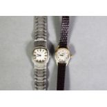 LONGINES SILVER CASED LADY'S INTEGRAL BRACELET WRIST WATCH, also TWO OTHER LONGINES GOLD PLATED