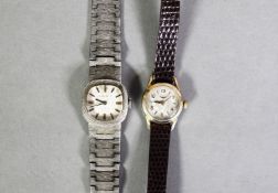 LONGINES SILVER CASED LADY'S INTEGRAL BRACELET WRIST WATCH, also TWO OTHER LONGINES GOLD PLATED