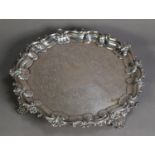 VICTORIAN ENGRAVED SILVER SALVER BY HENRY WILKINSON & Co, with scroll capped moulded border, foliate