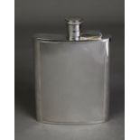 ENGINE TURNED SILVER HIP FLASK BY P H VOGEL & Co, of curved oblong form with bayonet screw top, 5 ½”