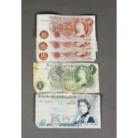 EIGHT BANK OF ENGLAND NOTES, viz one blue £5 note, one green £1 note and six red 10/- note (8)