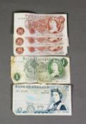 EIGHT BANK OF ENGLAND NOTES, viz one blue £5 note, one green £1 note and six red 10/- note (8)