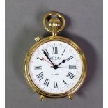 LIMIT SWISS GOLD PLATED POCKET WATCH STYLE TRAVEL ALARM CLOCK, with white roman dial, the hinge-