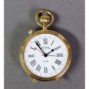 LIMIT SWISS GOLD PLATED POCKET WATCH STYLE TRAVEL ALARM CLOCK, with white roman dial, the hinge-