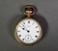 WALTHAM 'TRAVELLER' ROLLED GOLD OPEN FACED POCKET WATCH with keyless movement No 21118780, white
