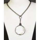 SILVER LONG BELCHER LINK GUARD CHAIN, 30” (76cm) long, with ring clasp and the PENDANT SILVER FRAMED