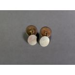 PAIR OF 9ct GOLD DOUBLE CUFFLINKS, circular and flat, one end with engine turned decoration, maker’s
