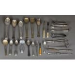 ELECTROPLATED CUTLERY, VARIOUS, to include: PAIR OF BEAD EDGE SERVING SPOONS, MATCHING SET OF FOUR