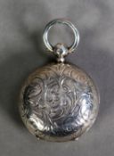 GEORGE V ENGRAVED SILVER SOVEREIGN CASE, of typical form with ring suspension decorated with foliate