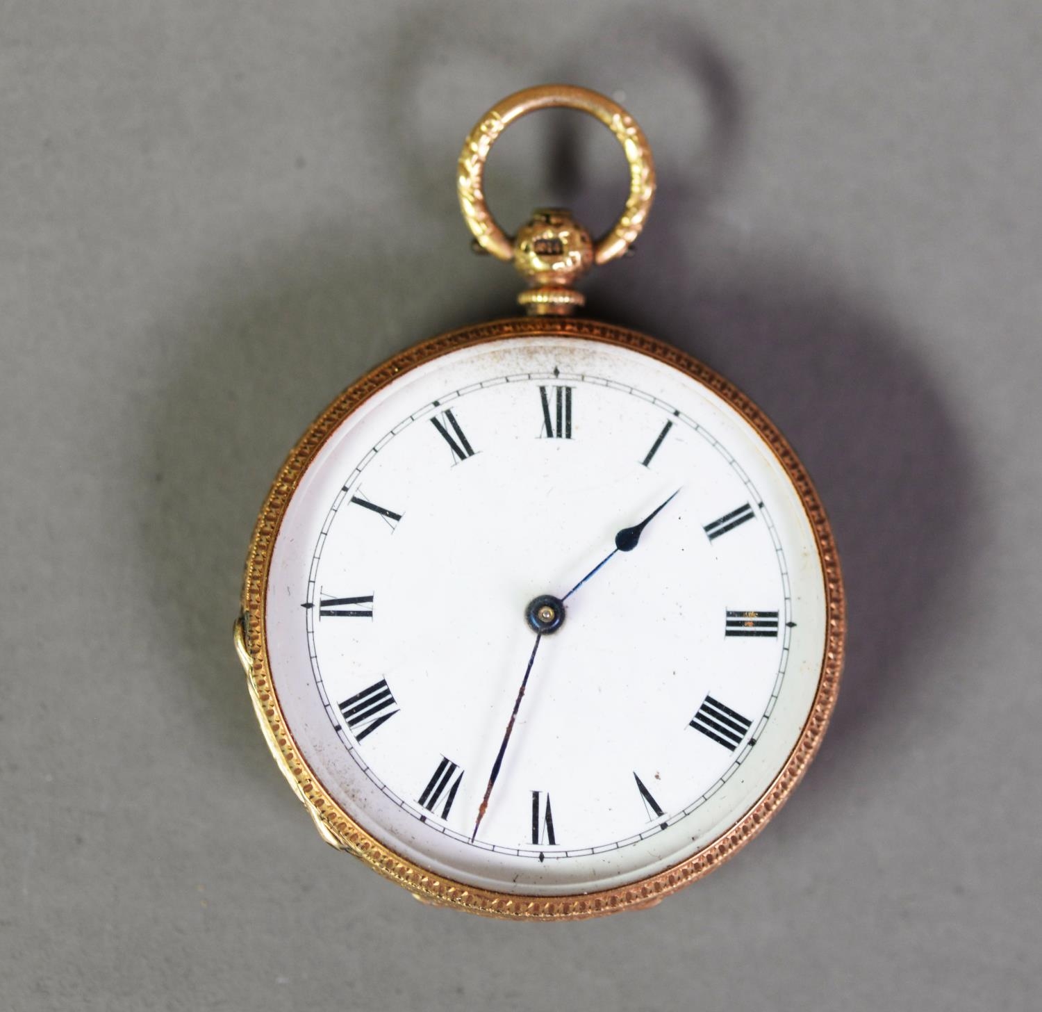 LADY'S SWISS 14ct GOLD OPEN FACED POCKET WATCH with key wind movement by T.H. Russell & Son, Geneve,