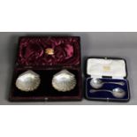 CASED PAIR OF VICTORIAN SILVER SHELL SHAPED BUTTER DISHES, Sheffield 1894, lacking knives and the