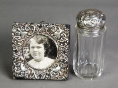 EDWARD VII PIERCED SILVER FRONTED SMALL DESK TOP PHOTOGRAPH FRAME, of square form with blue plush