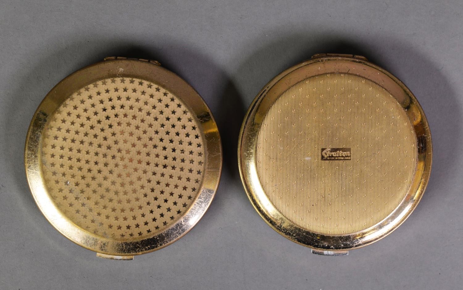 TWO STRATTON CIRCULAR POWDER COMPACTS, one with mother of pearl tiled top, the other with - Image 2 of 2