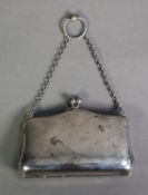 LADIES PLAIN SILVER PURSE WITH SHORT CHAIN HANDLE and pale brown kid leather lined and compartmented