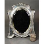 EDWARD VII SILVER FRONTED DRESSING TABLE MIRROR, with bevel edged oval plate and easel support,