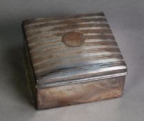 GEORGE V ENGINE TURNED SILVER TABLE CIGARETTE BOX, of square form with slightly domed cover and