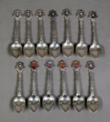 SET OF NINE ‘ROCHDALE’ ENAMEL TOPPED TEASPOONS, Birmingham 1974, together with a SIMILAR SET OF