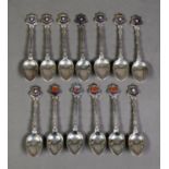 SET OF NINE ‘ROCHDALE’ ENAMEL TOPPED TEASPOONS, Birmingham 1974, together with a SIMILAR SET OF