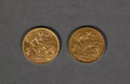 TWO EDWARD VII GOLD HALF SOVEREIGNS, 1902 (VF) and 1910 (VF) (2)