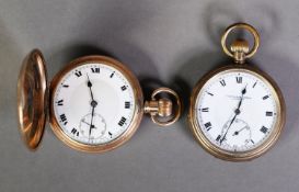 DENISON GOLD PLATED CASED GENTLEMAN'S HUNTER POCKET WATCH with SWISS MOVEMENT, also a THOMAS
