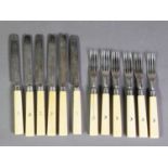 WILLIAM IV SET OF SIX PAIRS OF SILVER DESSERT KNIVES AND FORKS BY GEORGE UNITE, with bone handles,