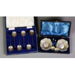 GEORGE VI CASED SET OF SIX SILVER BLACK BEAN TOPPED COFFEE SPOONS, Birmingham 1937, 1.1ozt gross,