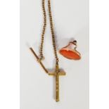 9CT GOLD BELCHER LINK GUARD CHAIN, with propelling pencil pendant in the form of a cross, and a