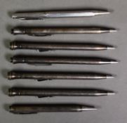 SEVEN ‘EVERSHARP’ RETRACTABLE PENCILS IN SILVERPLATED CASES, one incomplete, (7)