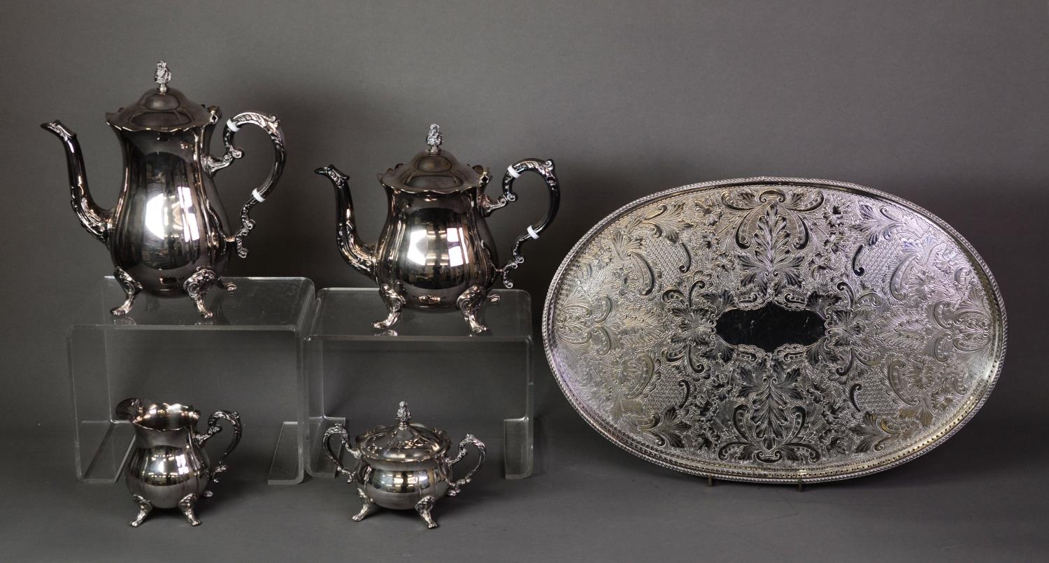 GEORGIAN STYLE MODERN FOUR PIECE ELECTROPLATED TEA AND COFFEE SET, pear shaped and with double