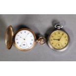 GOLD PLATED CASED GENTLEMAN'S HUNTER POCKET WATCH with SWISS MOVEMENT, also a 1930's KIENZLE WHITE