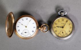 GOLD PLATED CASED GENTLEMAN'S HUNTER POCKET WATCH with SWISS MOVEMENT, also a 1930's KIENZLE WHITE