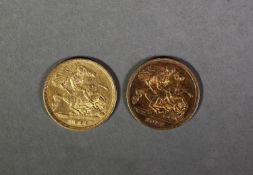 TWO QUEEN VICTORIA HALF SOVEREIGNS, each 1900 (F)