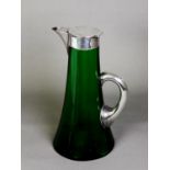 EDWARD VII SILVER MOUNTED GREEN GLASS CLARET JUG, by George Edwin Walton (G.E. Walton & Co. Ltd.)