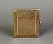 LATE VICTORIAN 9ct GOLD VESTA BOX, oblong with canted borders, all-over engine turned decoration,