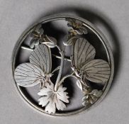 GEORG JENSEN, DENMARK, SILVER LARGE CIRCULAR BROOCH, Moonlight Butterfly, No 283, designed by Arno