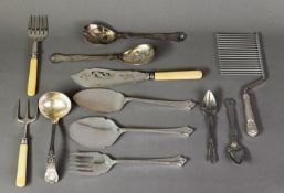 SMALL SELECTION OF ELECTROPLATED SERVING CUTLERY, including: PAIR OF FISH EATERS, BREAD FORK, all