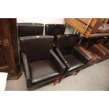 SET OF FOUR MODERN BROWN LEATHER CARVER DINING CHAIRS (4)