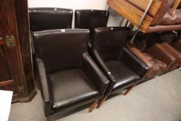 SET OF FOUR MODERN BROWN LEATHER CARVER DINING CHAIRS (4)