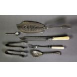 PAIR OF EARLY VICTORIAN SILVER LARGE SALT SPOONS, fiddle handled, London 1846; EDWARDIAN SILVER