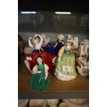 SIX ROYAL DOULTON 'PRETTY LADIES' FIGURES INCLUDING; GYPSY DANCERS, LADY IN ERMINE JACKET, PLUS A