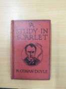 A. CONAN DOYLE - A STUDY IN SCARLET, 1918 EDITION WITH BLACK LETTERING AND PORTRAIT OF THE EPONYMOUS