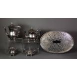 GEORGIAN STYLE MODERN FOUR PIECE ELECTROPLATED TEA AND COFFEE SET, pear shaped and with double