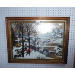 RUSSIAN WINTER SCENE ON MIRRORED GLASS IN FRAME