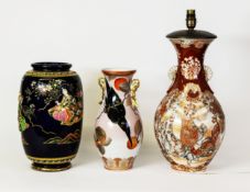 LARGE EARLY TWENTIETH CENTURY JAPANESE SATSUMA VASE, DECORATED WITH FIGURES IN IRON RED AND GILT,